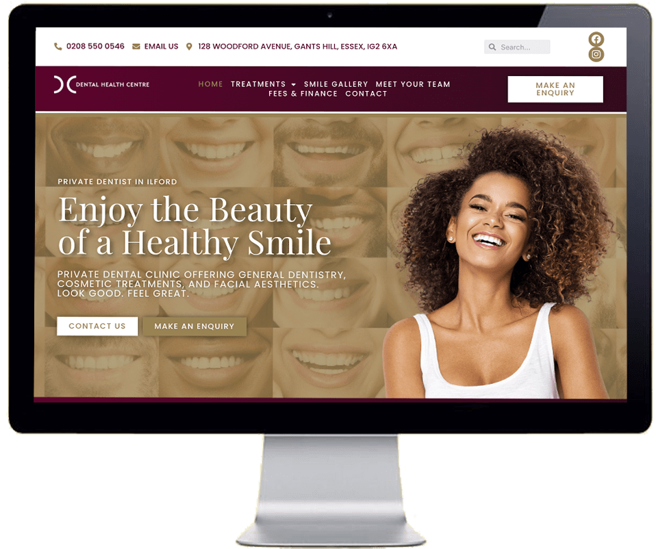 dental website on computer screen